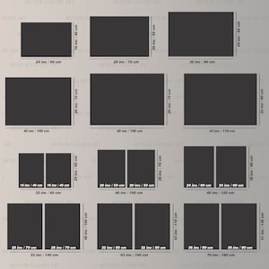 May include: A selection of rectangular wall art prints, with dimensions in inches and cm. The prints are arranged in a grid, displaying various size options suitable for home decoration.