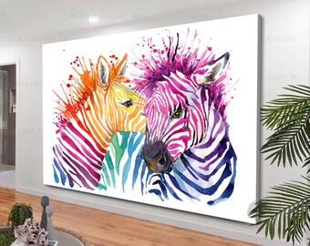 カラフルなシマウマのアート、カラフルなシマウマのキャンバスプリント