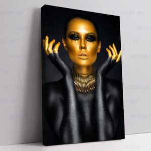 Black Woman Canvas, Black Woman Wall Art, Gold Lip Canvas, African Woman Portrait Canvas Wall Art, Face Canvas Art, Abstract Face Canvas art