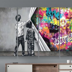 banksy wall art, banksy canvas painting, graffiti wall art, colorful canvas, Gifts for Boyfriend, Gifts for Husband, Gifts for Sister, Gifts for Wife, Anniversary Gifts, Birthday Gifts, Gifts for Couples, Gifts for Friends, Housewarming Gifts, Gifts