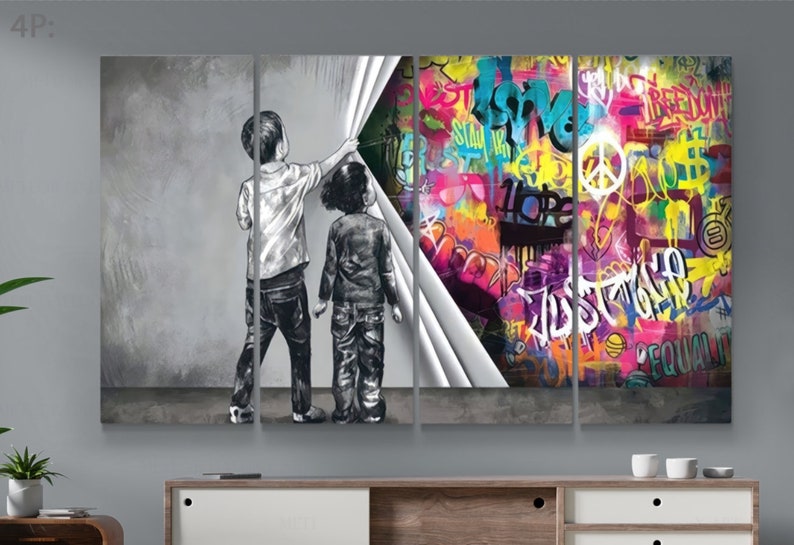 banksy wall art, banksy canvas painting, graffiti wall art, colorful canvas, Gifts for Boyfriend, Gifts for Husband, Gifts for Sister, Gifts for Wife, Anniversary Gifts, Birthday Gifts, Gifts for Couples, Gifts for Friends, Housewarming Gifts, Gifts