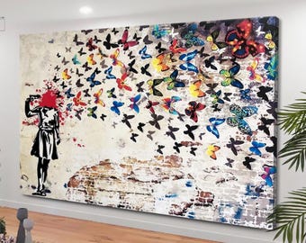 バンクシーのバタフライガールキャンバスアート、ストリート