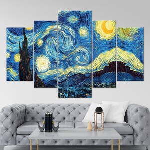 Starry Night Van Gogh Wall Art, Star canvas print, Starry Night by Van Gogh Vincent Van Gogh Painting Poster,Stars Moonlight Ready to hang