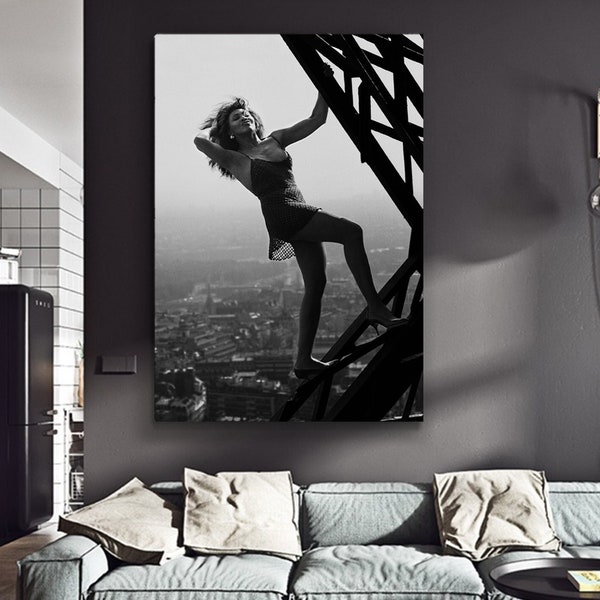 Tina Turner Leinwand, Tina Turner Eiffelturm Leinwand Kunst, Tina Turner Druck, schwarz weiß Tina Turner Wandkunst, Vintage Druck, Mode Kunst