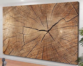 Houten muurkunst, houtstructuur muur decor, boomring canvas, houtscheur abstract canvaskunstwerk, moderne trendy muurkunst, extra grote muurkunst