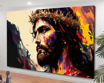 Jesus canvas art, Jesus Christ canvas wall art, Christianity Print, religious art canvas, Canvas Gift, Abstract Colorful Jesus Print decor