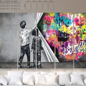 banksy wall art, banksy canvas painting, graffiti wall art, colorful canvas, Gifts for Boyfriend, Gifts for Husband, Gifts for Sister, Gifts for Wife, Anniversary Gifts, Birthday Gifts, Gifts for Couples, Gifts for Friends, Housewarming Gifts, Gifts