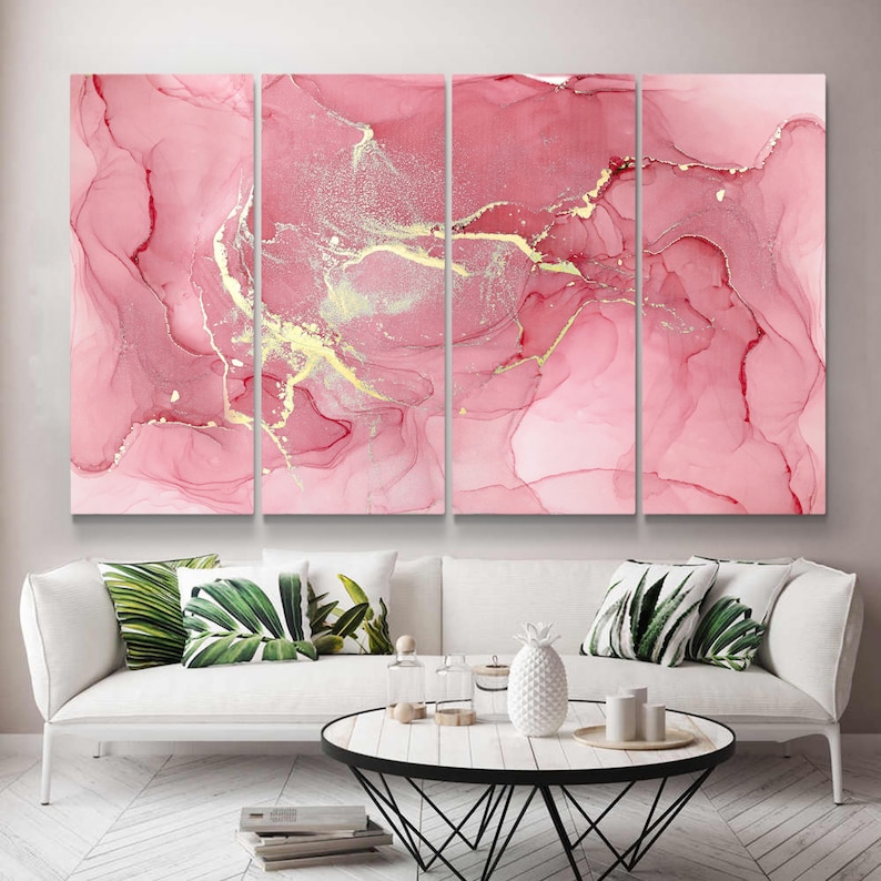 Pink Abstract Canvas Wall Art Pink Yellow Canvas Print Etsy