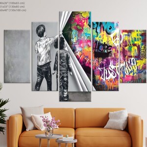 banksy wall art, banksy canvas painting, graffiti wall art, colorful canvas, Gifts for Boyfriend, Gifts for Husband, Gifts for Sister, Gifts for Wife, Anniversary Gifts, Birthday Gifts, Gifts for Couples, Gifts for Friends, Housewarming Gifts, Gifts