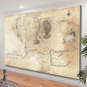 Herr der Ringe Film Karte, Weltkarte Kunst Leinwand, antike Karte Wandkunst, antike Karte Mittelerde, Karte Wanddekor, Wand Kunst Leinwand Film Kunst