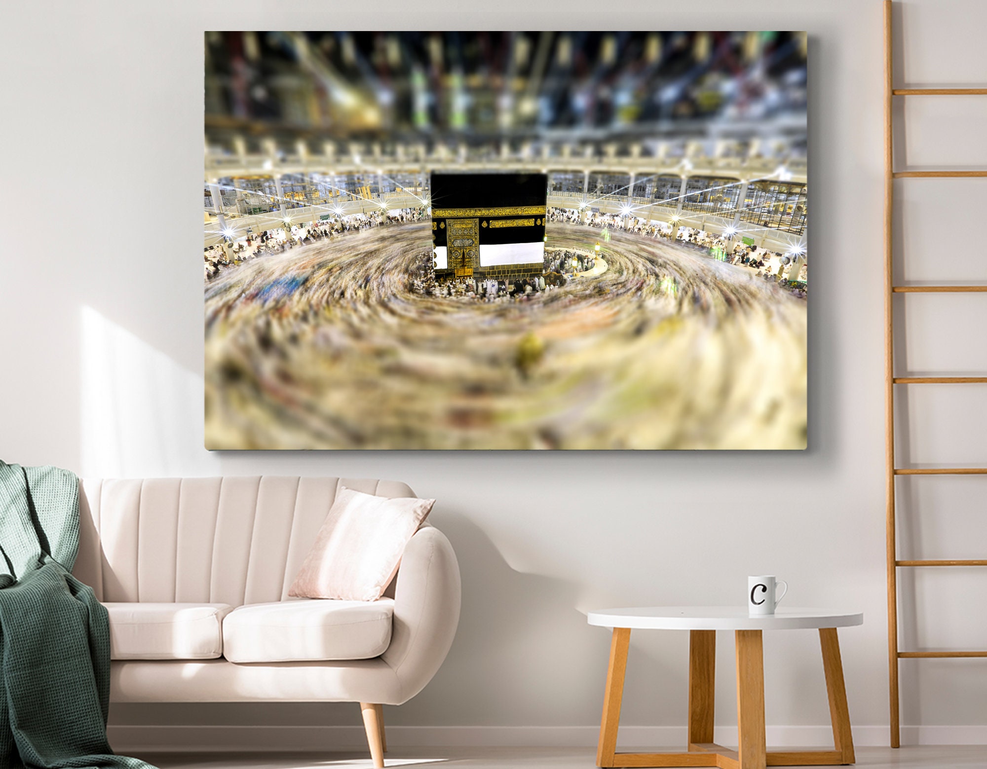 Canvas Painting Islamic Wall Old Kaaba and Makka - Islamic Canvas Printing 80 x 110 cm (31.5 x 43.3 Inches)