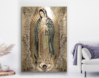 Our Lady of Guadalupe Wall Art, The Virgin Of Guadalupe on Canvas, Religious Art Decor, catholic print, Immaculate Mary Canvas, catholic art