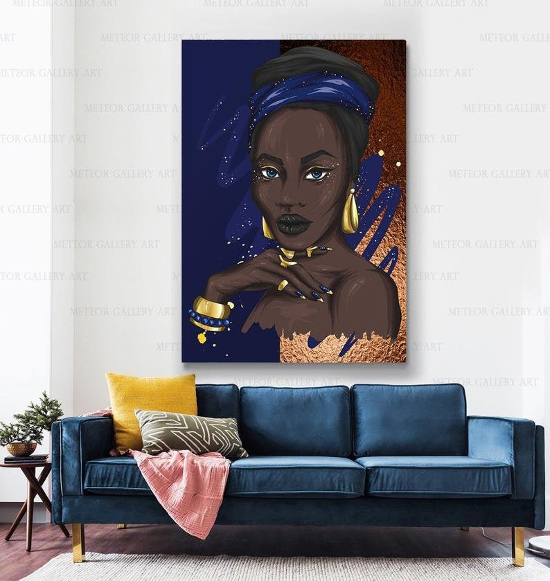 African Art Print, African American Art, Navy Blue Wall Decor, Ethnic ...