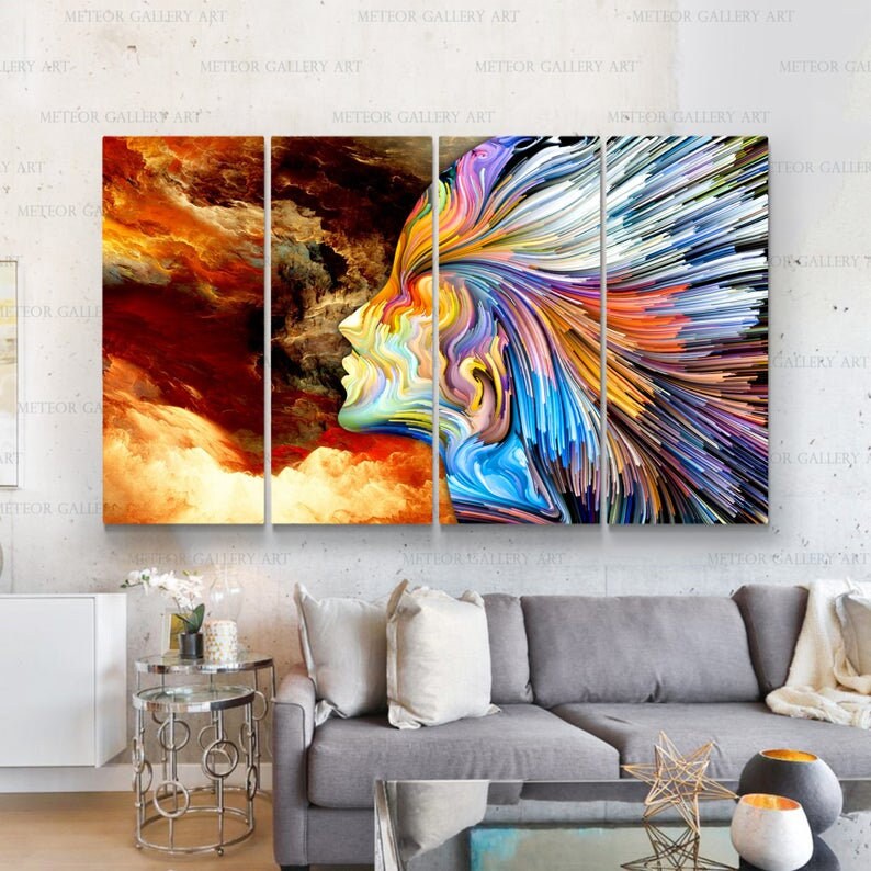 Abstract Girl Photo Wall Art Canvas Imagination and Woman Face Painting ...