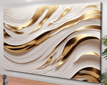 White Yellow Brown Abstract, White Yellow Marble Canvas, Luxury Art, Abstract Decor, Abstract wall art, Oversize Canvas, Contemporary Art