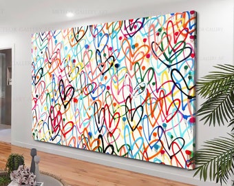 Impresión en lienzo de amor colorido, regalo de amor de arte callejero, arte de pared de corazón de amor urbano, amor en lienzo abstracto, decoración de pared de grafiti, arte callejero sobre lienzo