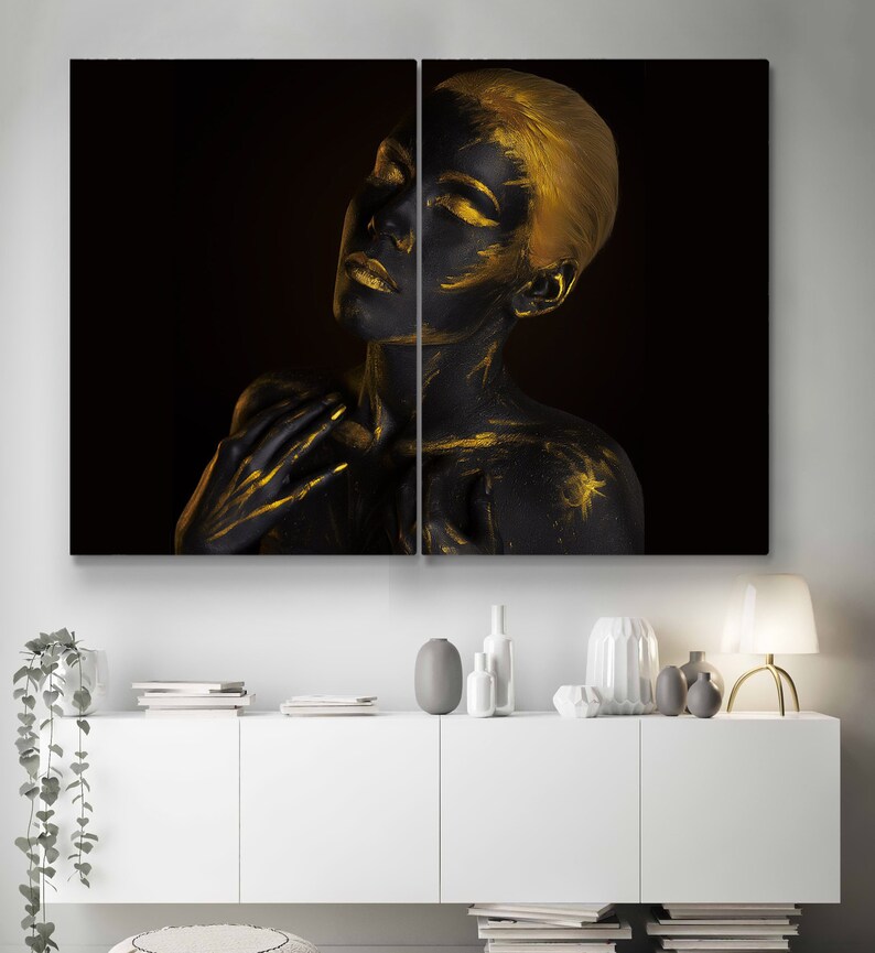African Wall Art Black Woman Golden Print African Decor - Etsy