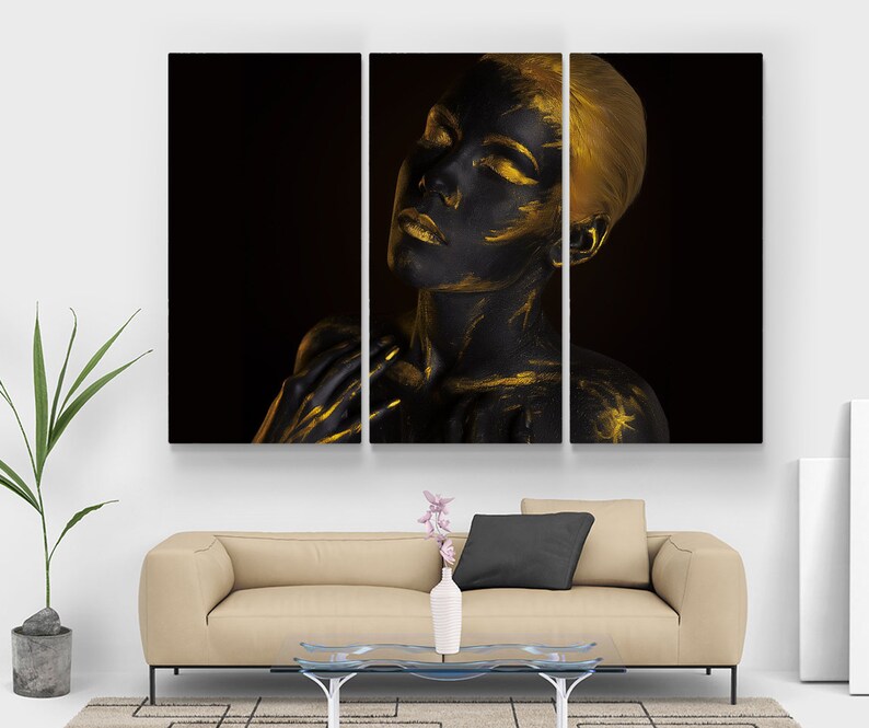 African Wall Art Black Woman Golden Print African Decor - Etsy