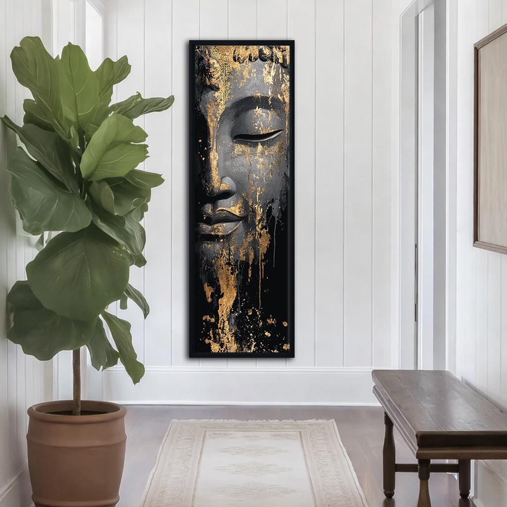 Buddha Canvas Wall Art, Black and Gold Zen Artwork, Luxury Vertical ...