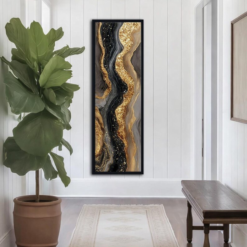 Black and Gold Abstract Canvas Wall Art, Luxury Marble Effect Painting ...