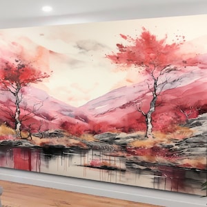 Red Tree canvas art, Landscape wall art, Beautiful Red Tree Print, Natural landscape Decor, Mountain Wall Art, red tree wall art, canvas art