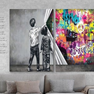banksy wall art, banksy canvas painting, graffiti wall art, colorful canvas, Gifts for Boyfriend, Gifts for Husband, Gifts for Sister, Gifts for Wife, Anniversary Gifts, Birthday Gifts, Gifts for Couples, Gifts for Friends, Housewarming Gifts, Gifts