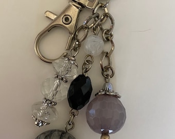 Re-purposed Costume Jewelry - Key Chain / Purse Charm - Silver with beads