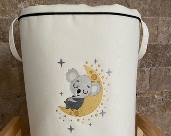 Koala Bear Embroidered, Handmade Personalized Baby Laundry Basket, Nursery Organiser, Shirred Washable Hamper, Baby Shower,Newborn Gift