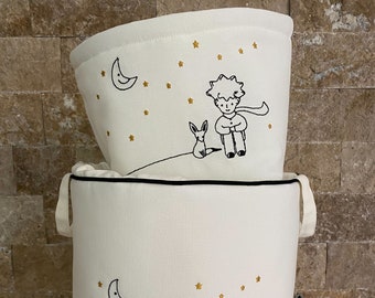 Handmade The Little Prince Embroidered Linen Laundry Basket: Personalized Nursery Organizer