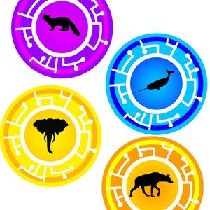 Creature Power Discs ( Narwhal, Pine martin, Hyena, Elephant)