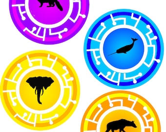 Creature Power Discs ( Narwhal, Pine martin, Hyena, Elephant)