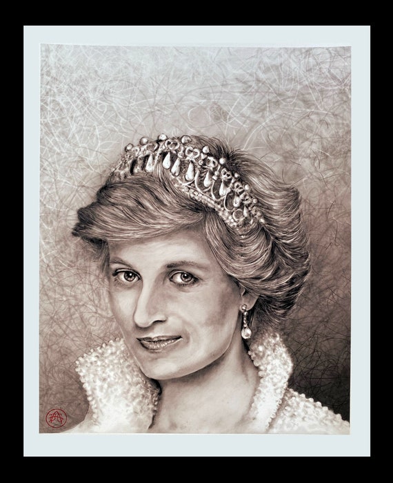 Princess Diana Portrait: Sepia Pencil Art Print - Etsy