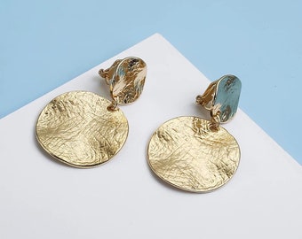 Clip On Textured Round Earrings, Gold Clip On Earrings, Silver Clip On Earrings,  Non Pierced Ears Earrings