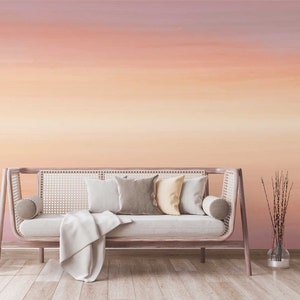 Sunset wallpaper blush orange - twilight wallpaper - wall mural sunset decor - Watercolor Horizon Orange- -WMS-431