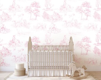 Pink Toile Wallpaper Etsy