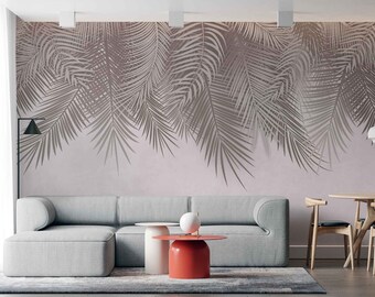 Palms Pink Wallpaper Dripping Palms Wall Mural Leaves Wall - Etsy