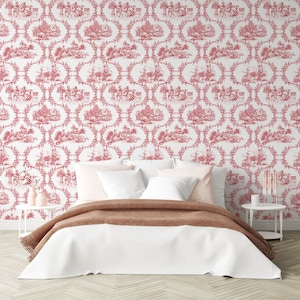 Royale Toile Wallpaper by Thibaut in Red  Jane Clayton
