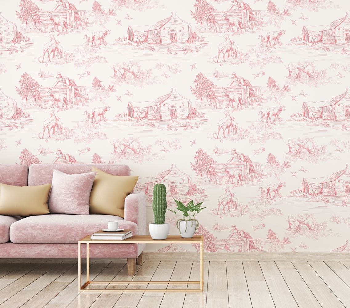 French Toile Wallpaper French Country Wallpaper Scenic - Etsy Sweden