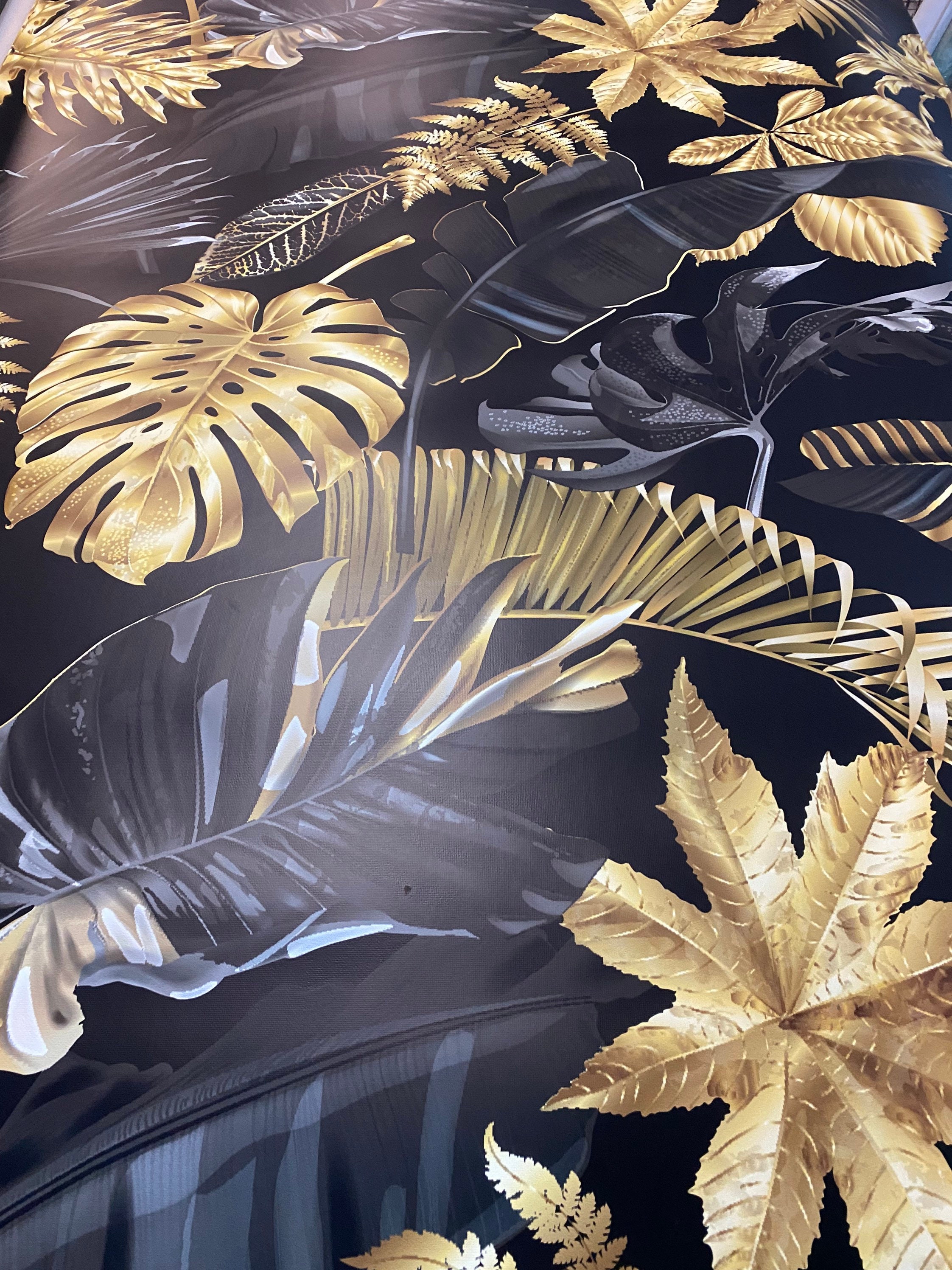 Gold Black Leaves Wallpaper big palm black and gold wall | Etsy