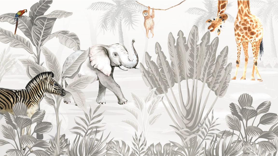 Grey Tropical Wallpaper Jungle Wallpaper Nursery Wallpaper Etsy
