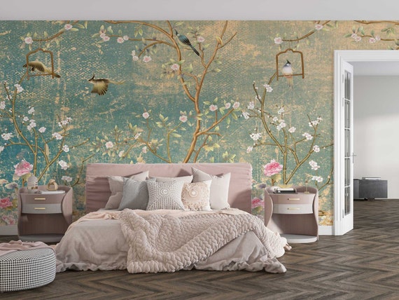 Chinoiserie Wallpaper Japanese Wallpaper Vintage Tree - Etsy Chinoiserie Wallpaper Japanese Wallpaper Vintage Tree - Etsy