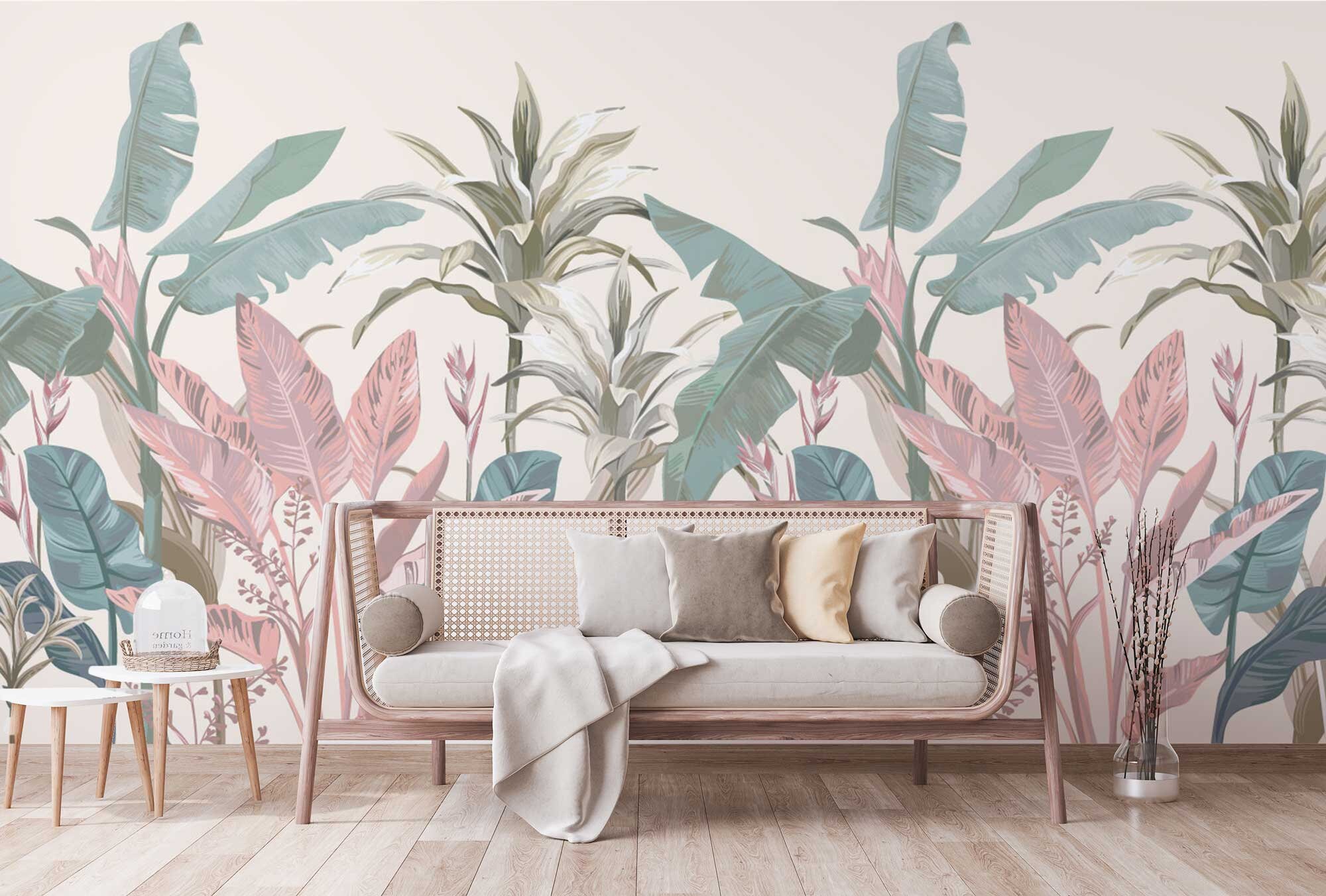 Muted Color Wallpaperpalm Tree Wall Mural Neutral Color Etsy