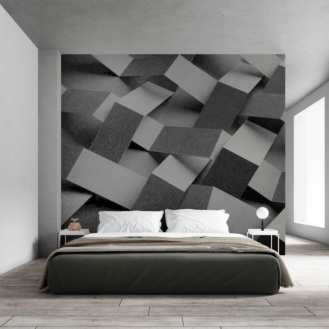 3D Wallpaper Black and Grey Geometric Black Wallpaper Wall - Etsy Ireland
