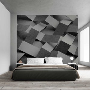 3D wallpaper Black and grey- geometric black wallpaper- wall mural modern black - black wallpaper- Black Blocks - WMS-464 -