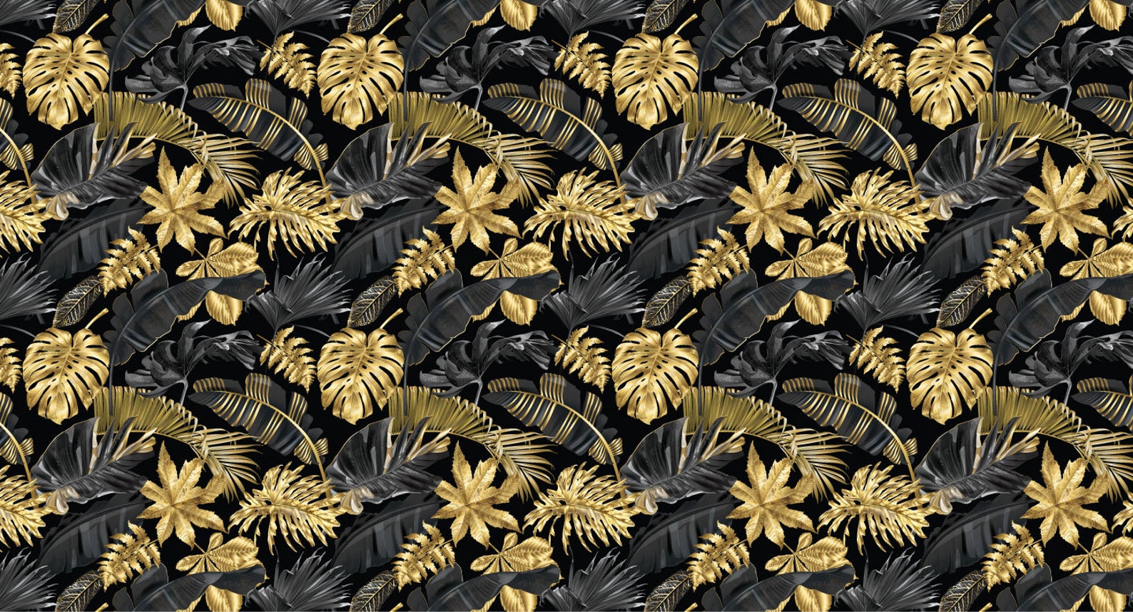 Gold Black Leaves Wallpaper Big Palm Black and Gold Wall - Etsy