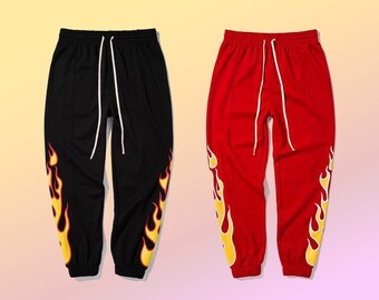 pants with flames at the bottom