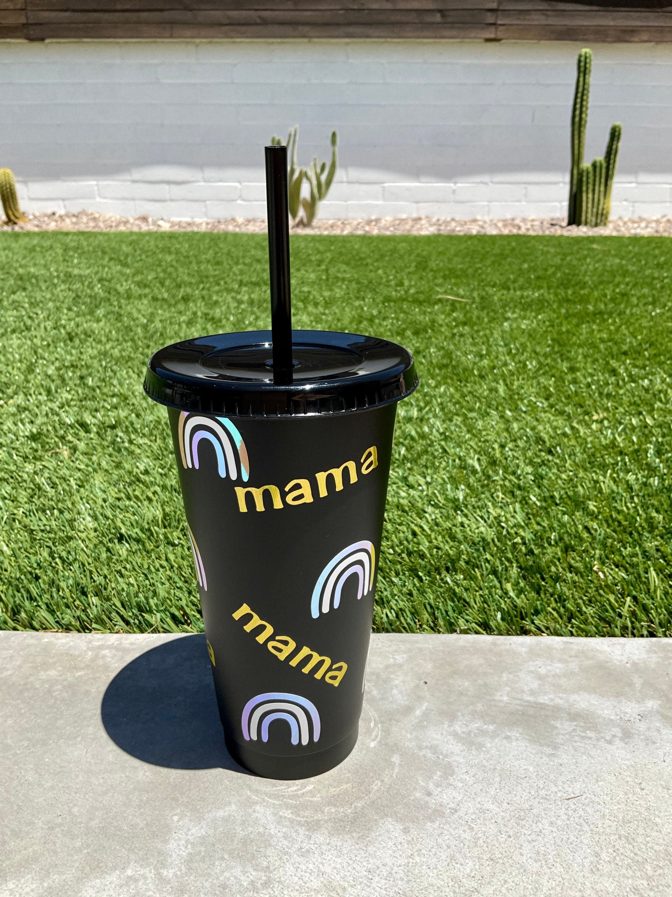 24 oz reusable black rainbow mama cup