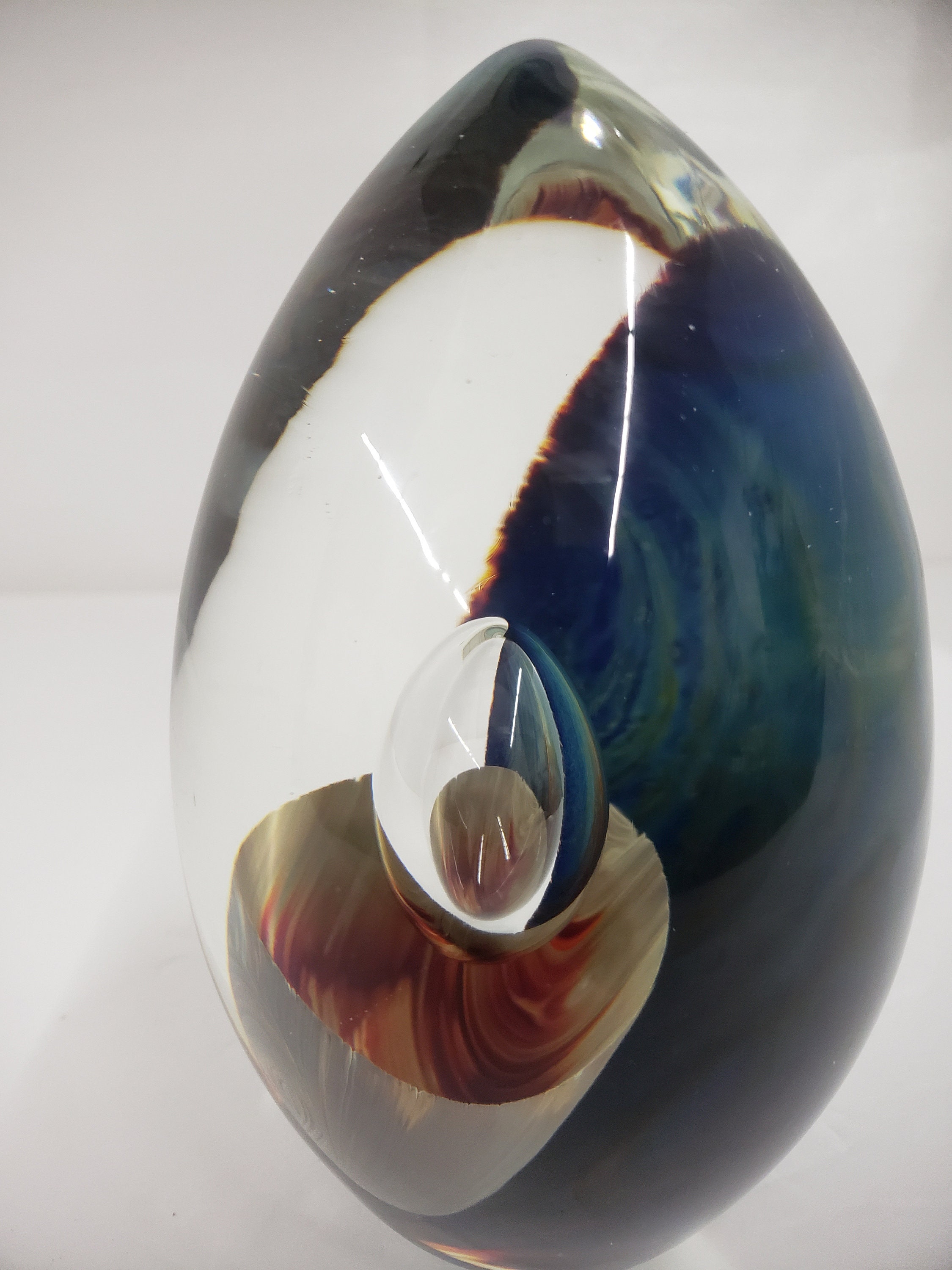 Murano Chalcedony Glass Egg Paperweight, Signed Italian Art Glass