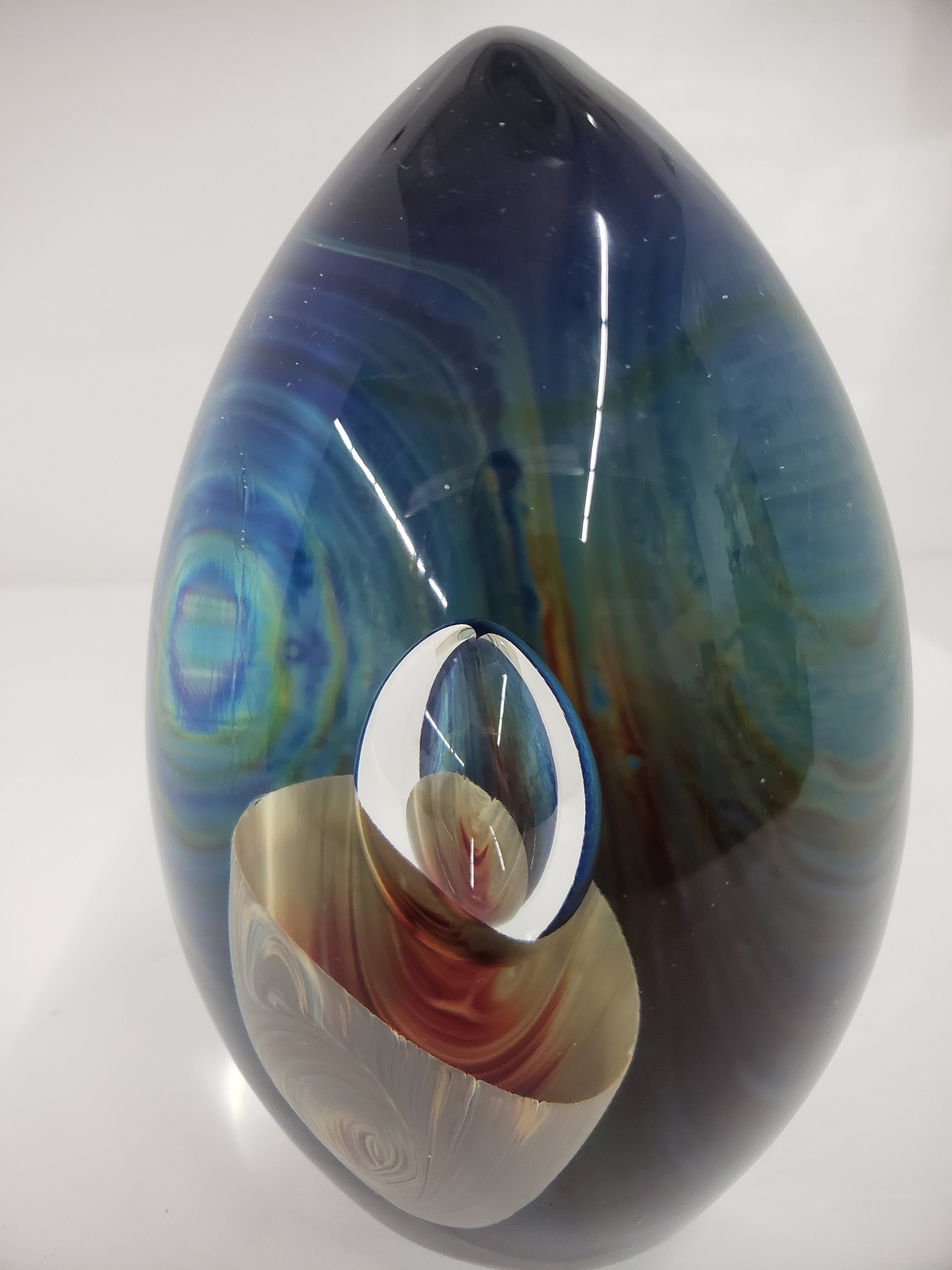 Murano Chalcedony Glass Egg Paperweight, Signed Italian Art Glass