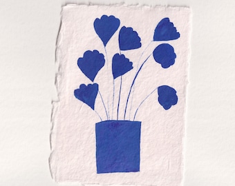 Dibujo floral a tinta sobre papel de algodón 100% reciclado hecho a mano, 'tulipanes'.